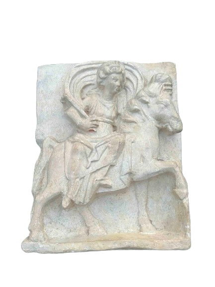 Bas-relief en plâtre, motif cavalier antique